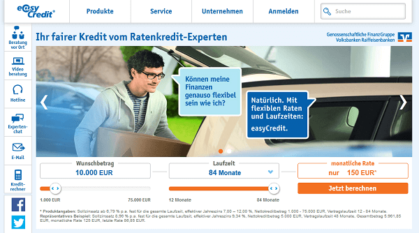 Die Webpräsenz von EasyCredit
