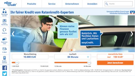 So sieht die Homepage von easyCredit aus