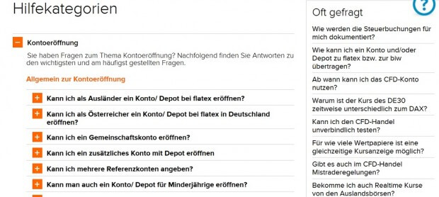 flatex mit großem FAQ-Bereich