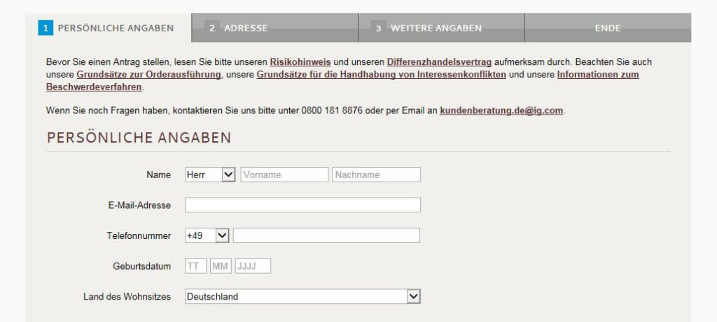 Online Kontoeröffnung bei IG