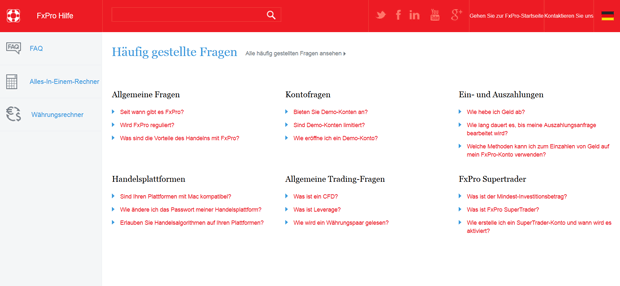 Der Hilfe-Bereich von FxPro