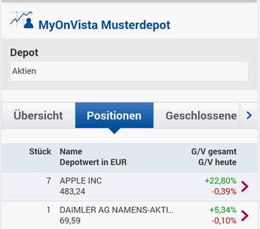 onvista bank Musterdepot App