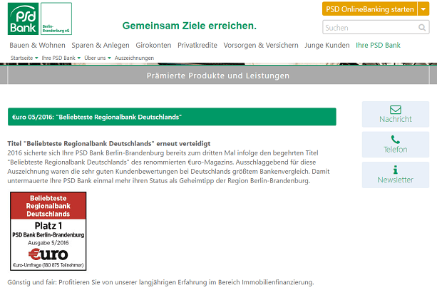 PSD Bank Berlin-Brandenburg Auszeichnung