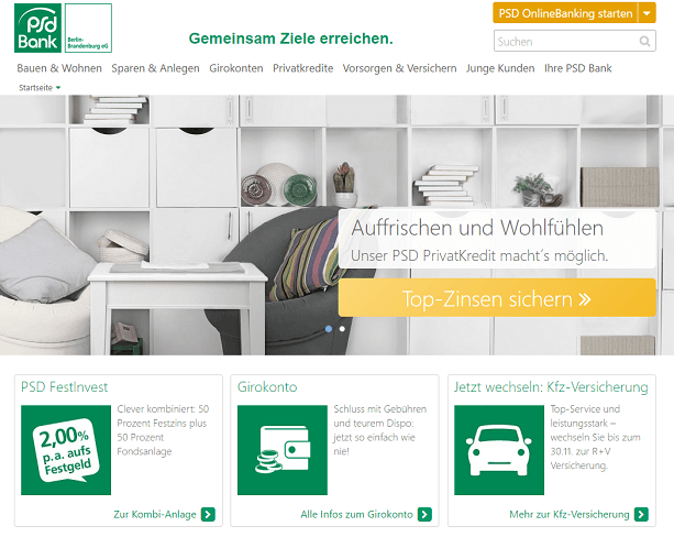 PSD Bank Berlin-Brandenburg Webseite