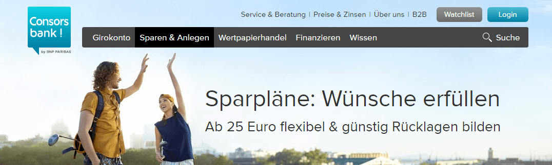 Mit lediglich 25,00 Euro kann ein Sparplan bei der Consorsbank eingerichtet werden