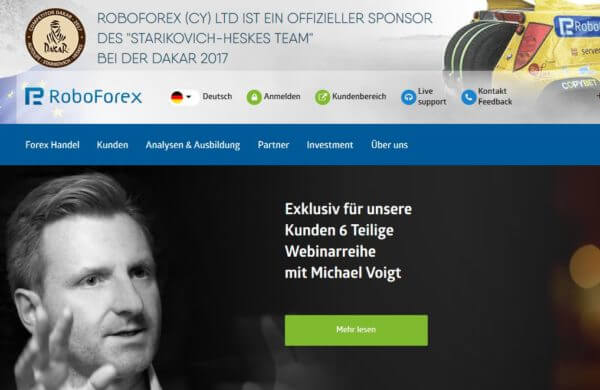 So präsentiert sich RoboForex auf seiner Webseite
