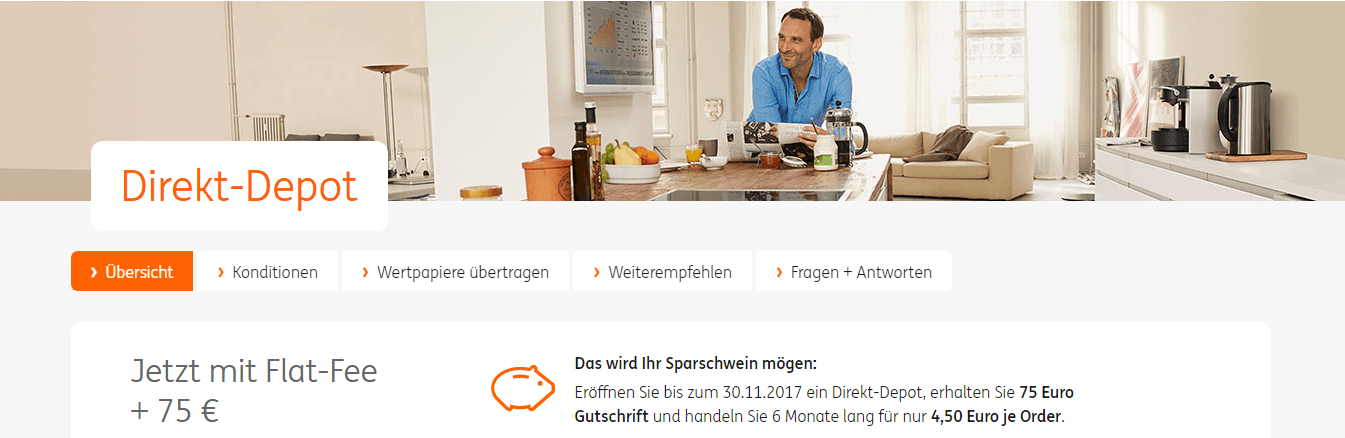Neukunden erhalten eine Prämie von 75€ plus einer Flat Fee Garantie von 4,50€.