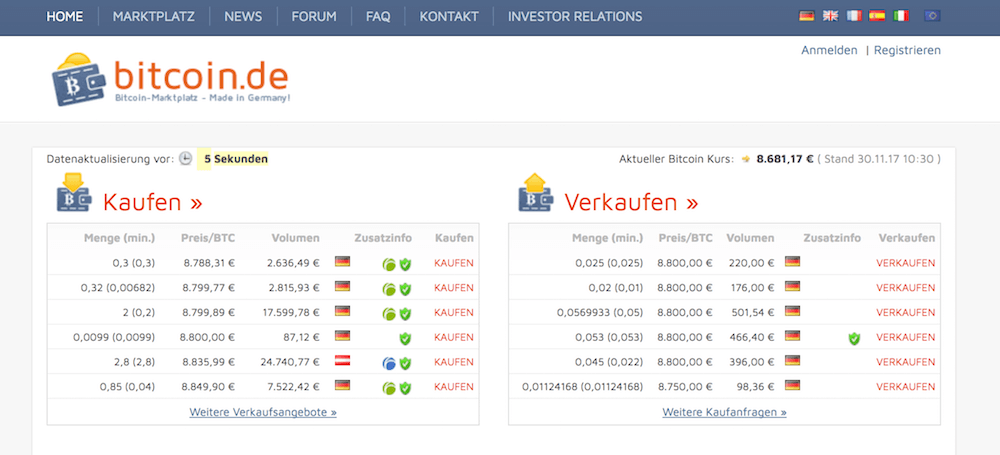 Bitcoin.de Webseite