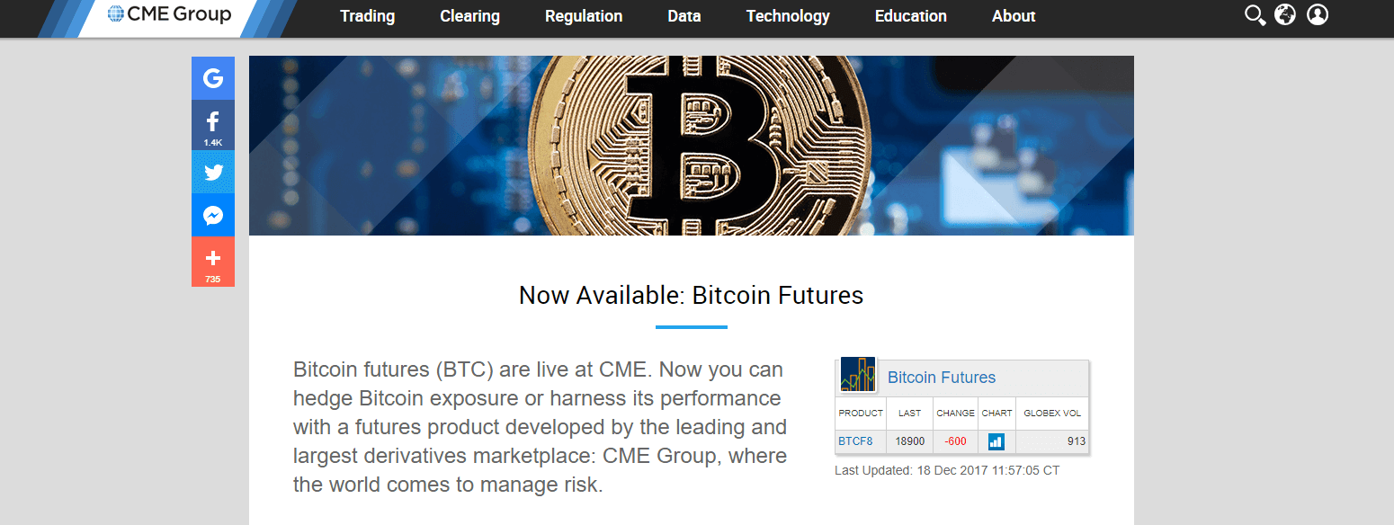Seit gestern Nacht ist der Bitcoin Handel an der Terminbörse CME möglich.