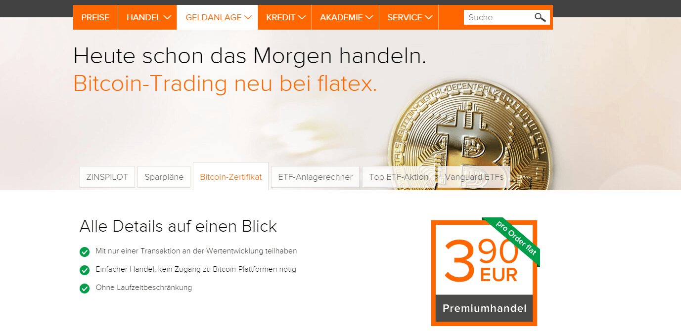 Bei flatex das neue Partizipationszertifikat auf den Bitcoin für nur 3,90€ flat handeln.