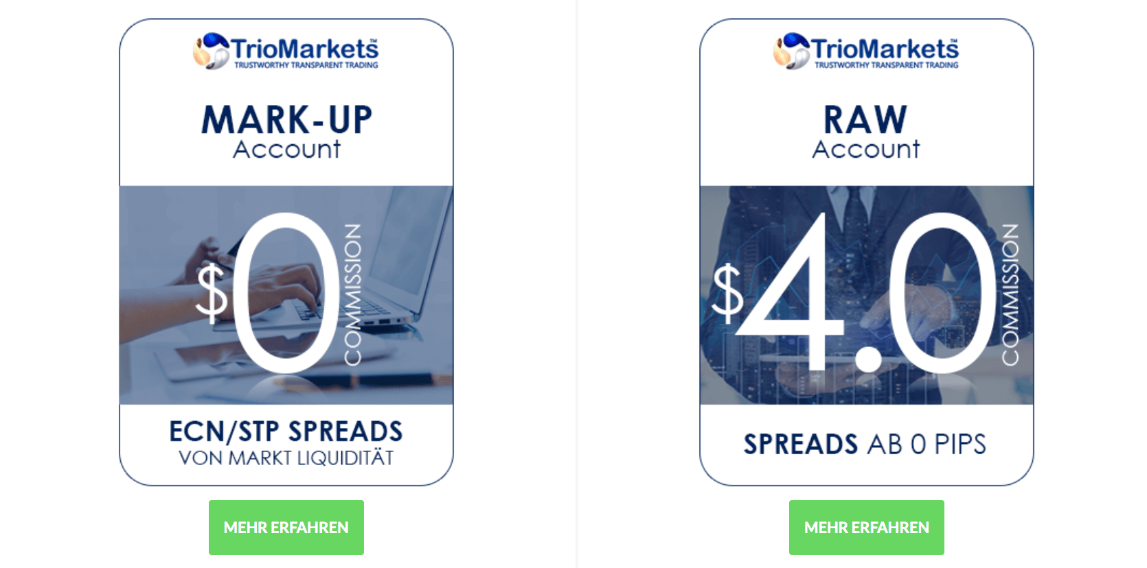 TrioMarkets lässt seinen Kunden die Wahl - die Spreads beginnen bei 0 Pips