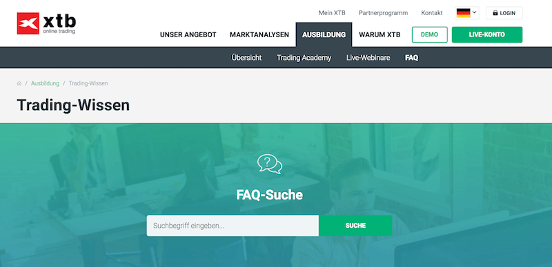 Über die XTB FAQ-Suche können besonders Neulinge, sich ihre Fragen selbst beantworten