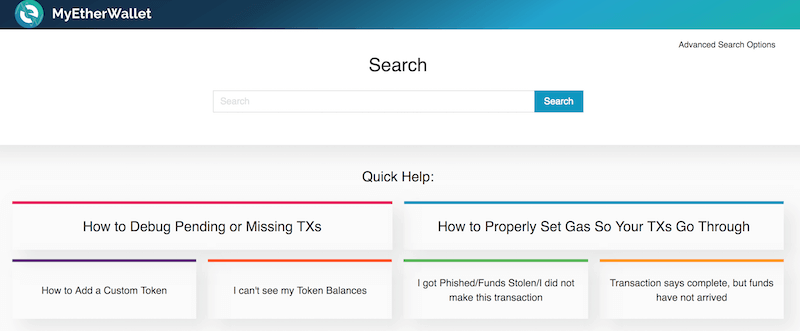 MyEtherWallet FAQ Bereich