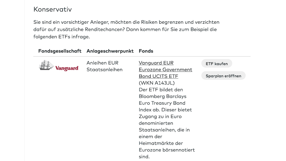 comdirect ETFs Vanguard