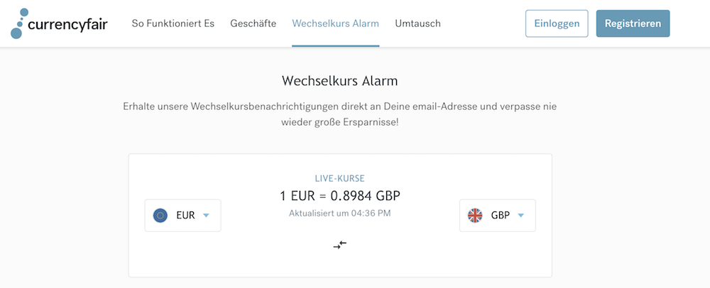 CurrencyFair Wechselkurs Alarm App