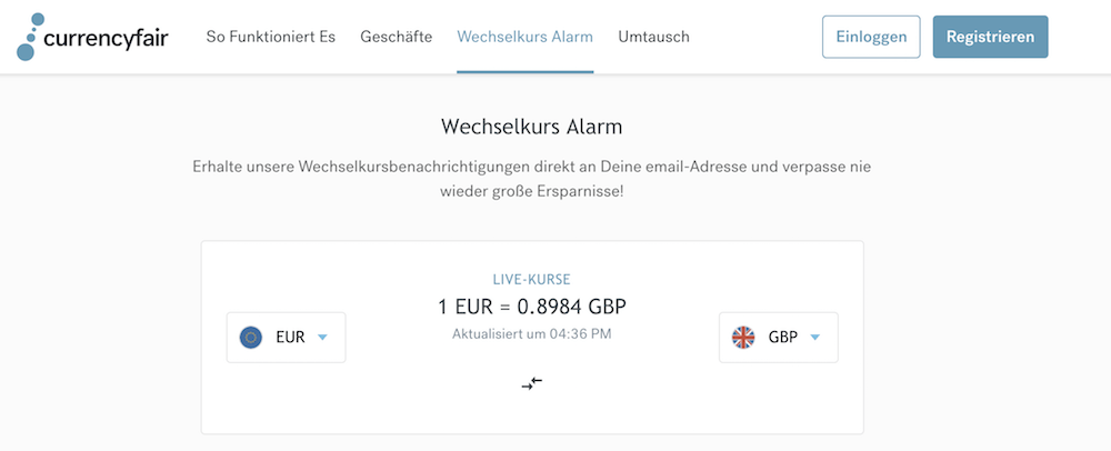 CurrencyFair Wechselkurs-Alarm