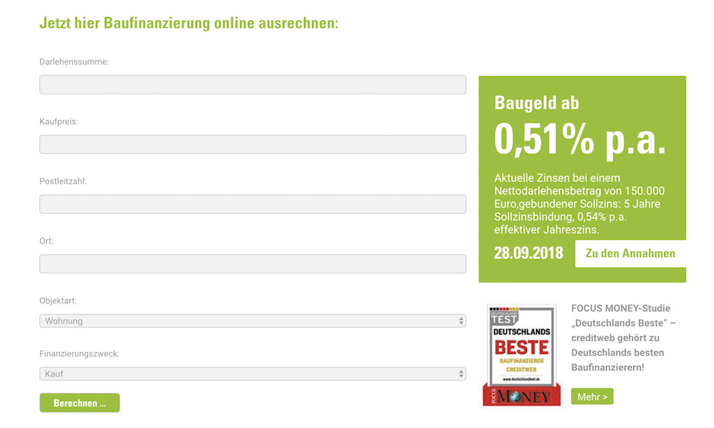 creditweb Baufinanzierungsrechner