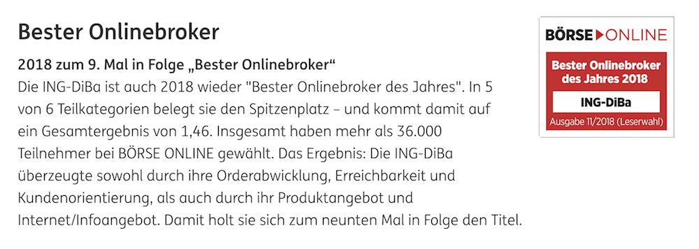 ING-DiBa Auszeichnungen