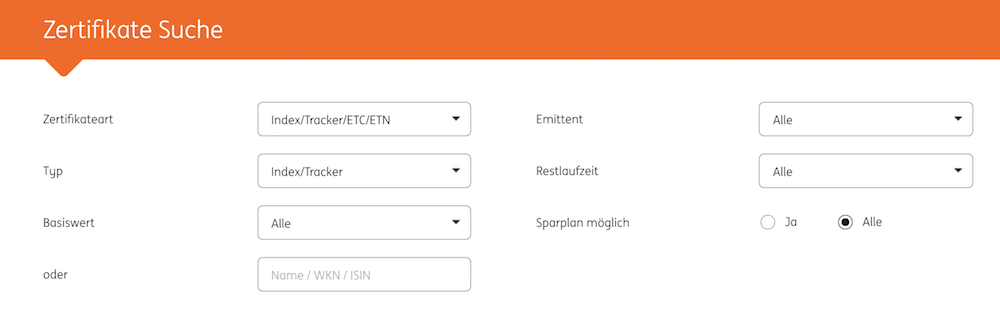 ING-DiBa Zertifikate Suche