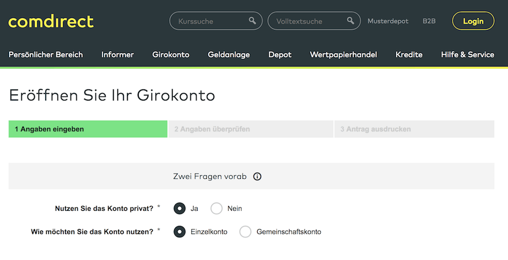 comdirect Girokonto eröffnen