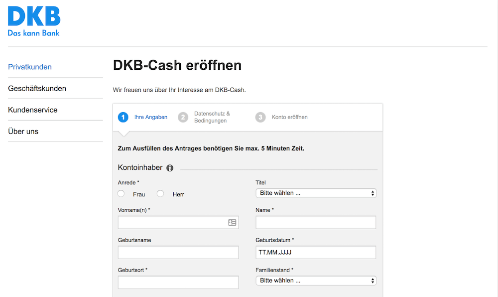 In maximal fünf Minuten können Sie sich auf die DKB-Vorteile freuen und Ihr Konto eröffnen