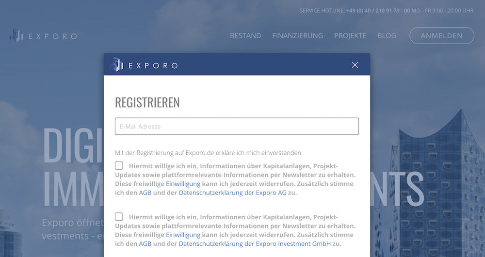 Exporo Registrierung