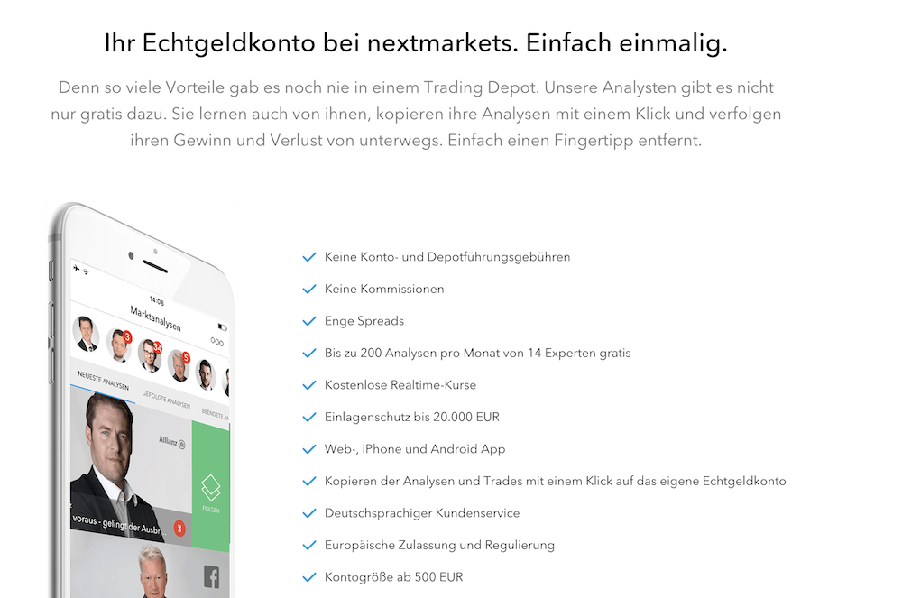 nextmarkets Gebühren Live-Konto