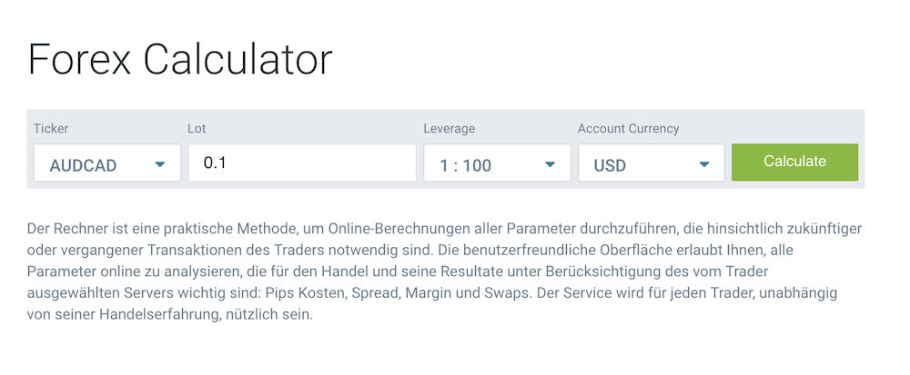 RoboMarkets Forex-Rechner
