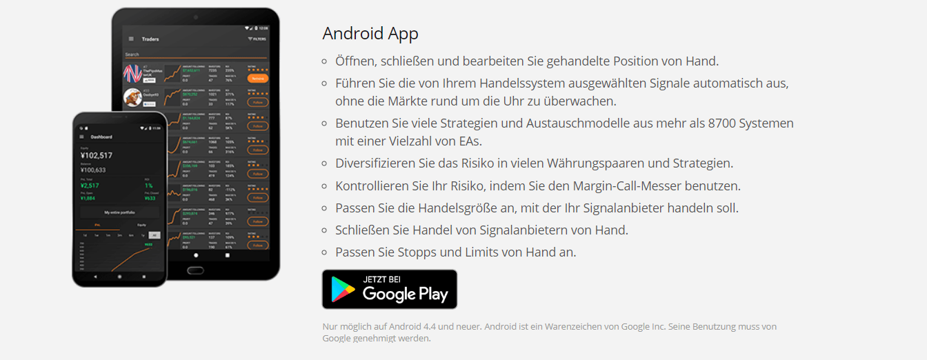 Das ist die Android-App von Zulutrade