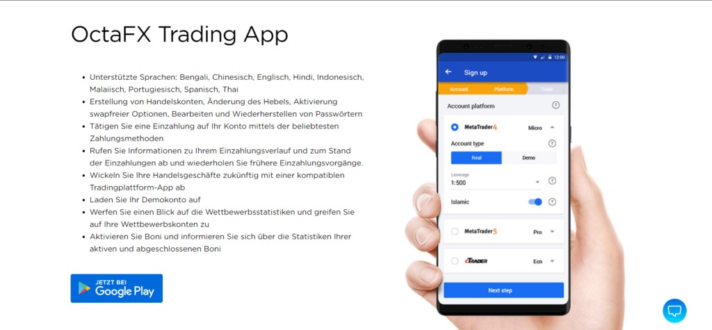 OctaFX bietet mobiles Trading & Demokonten an